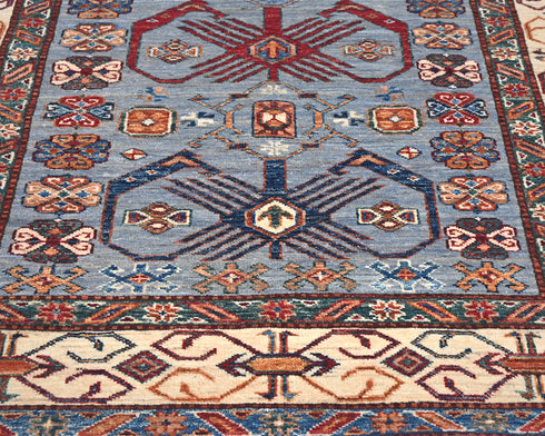 4x6 Ft Blue Gray Afghan Hand Knotted Kazak Wool Area Rug